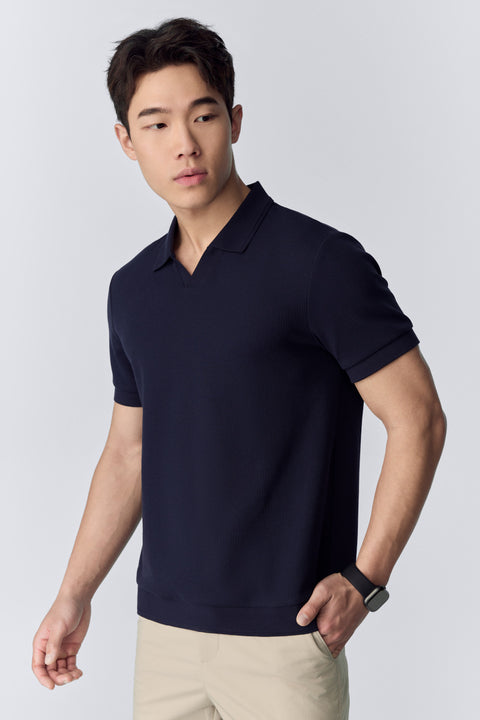 Waffle-Knit Buttonless Polo | Navy NNY096