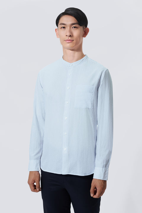 Seersucker Mandarin Collar Casual Shirt | Mint Stripes 1485NZ