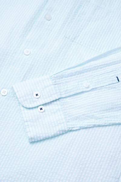 Seersucker Mandarin Collar Casual Shirt | Mint Stripes 1485NZ
