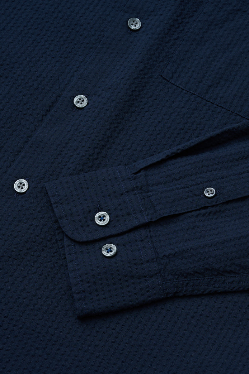 Seersucker Mandarin Collar Casual Shirt | Navy NNY096