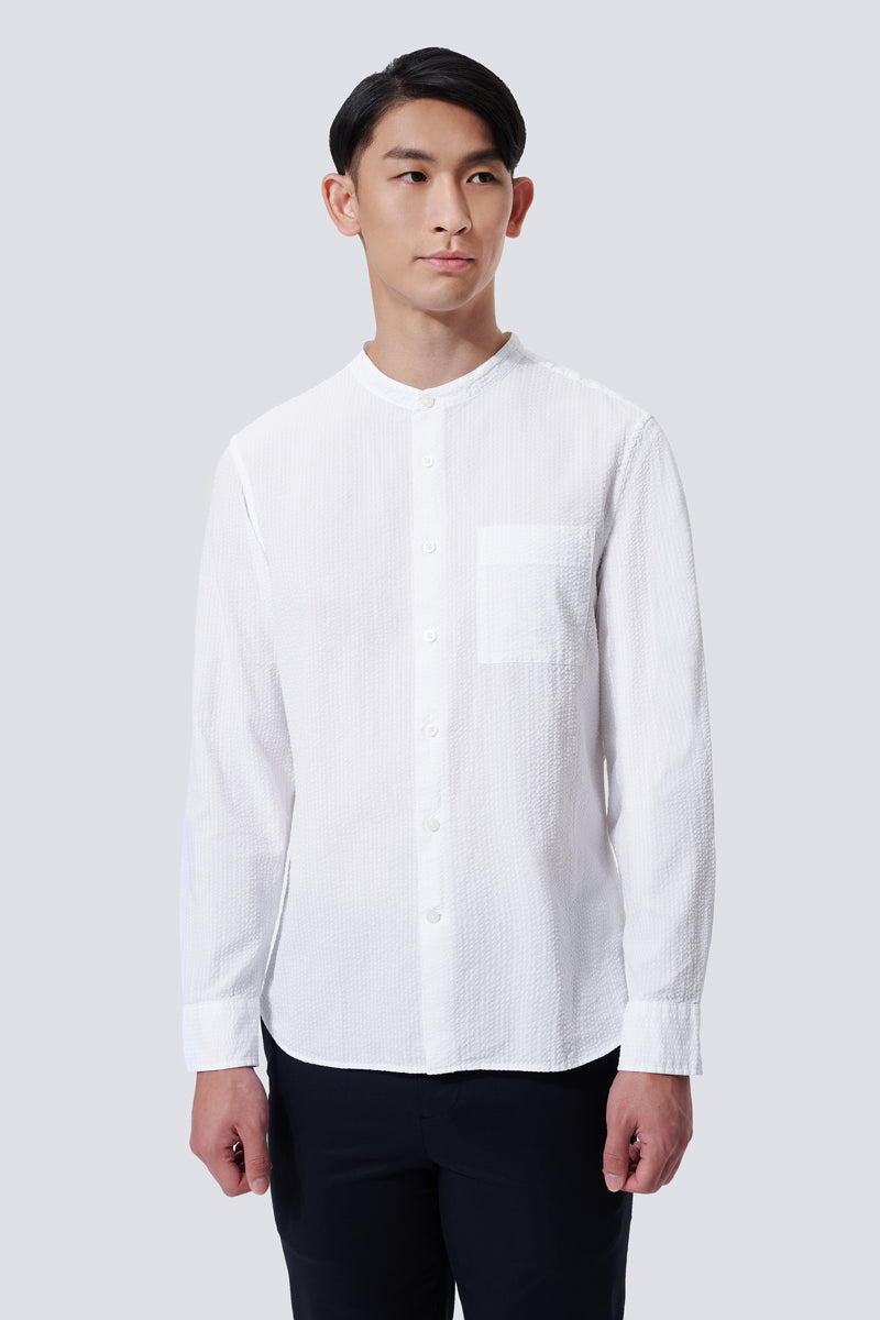 泡泡紗 中式領 休閑襯衫 |白色 WH001Z