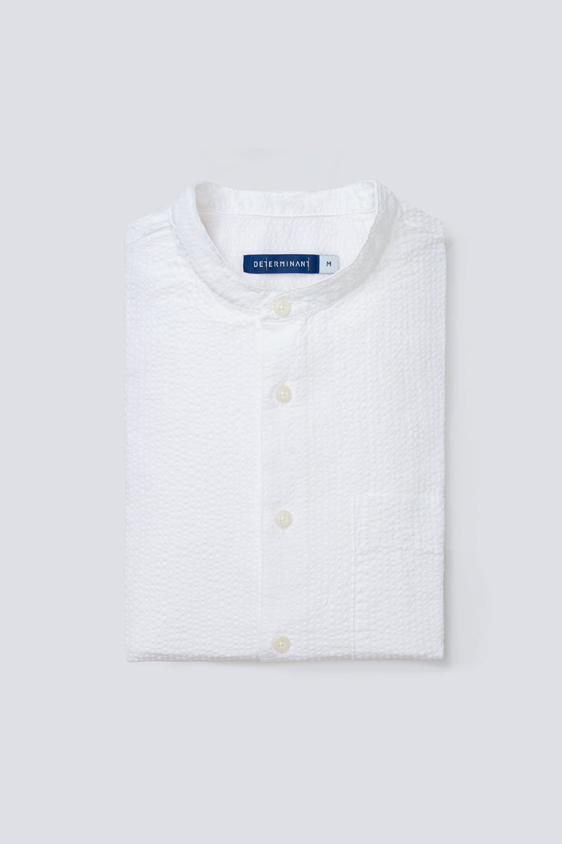Seersucker Mandarin Collar Casual Shirt | White WH001Z