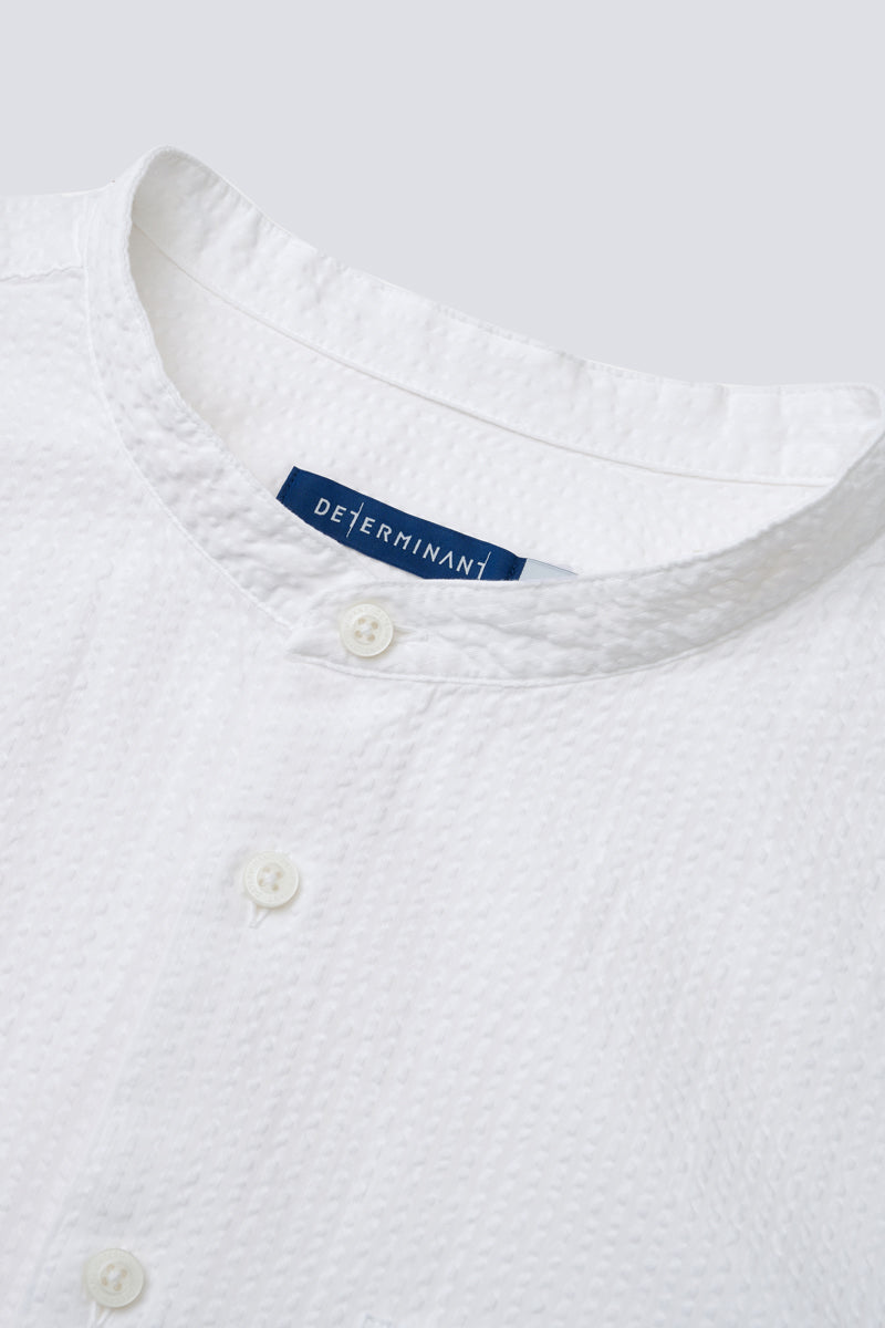 Seersucker Mandarin Collar Casual Shirt | White WH001Z