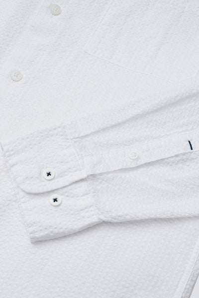 Seersucker Mandarin Collar Casual Shirt | White WH001Z