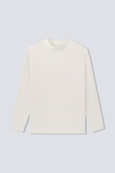 HeatGuard Mock Neck Long Sleeve T-Shirt | Off White BG5839 — Flat Lay