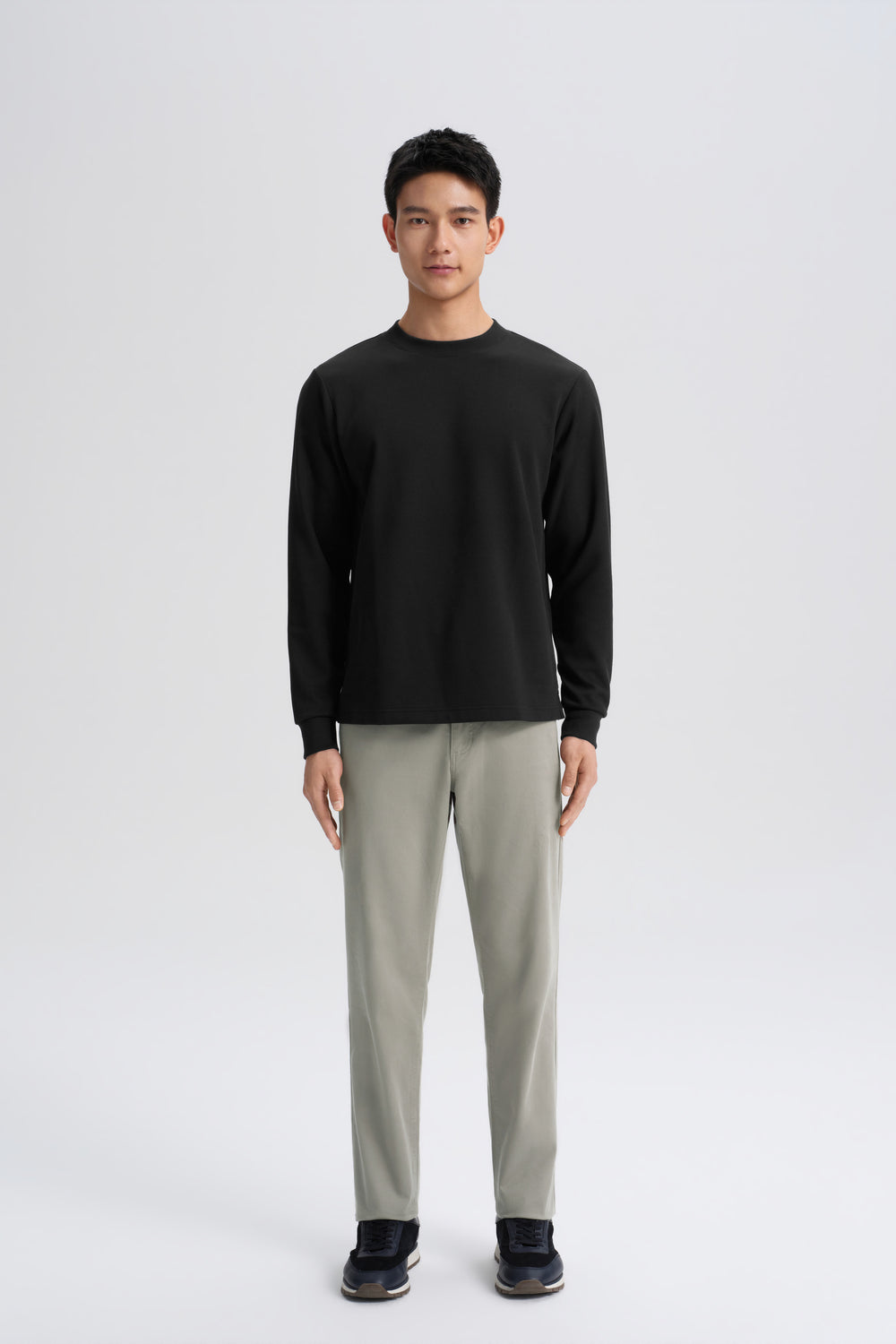 HeatGuard Ribbed Jacquard Crew Neck Long Sleeve T-Shirt | Black BKFD01