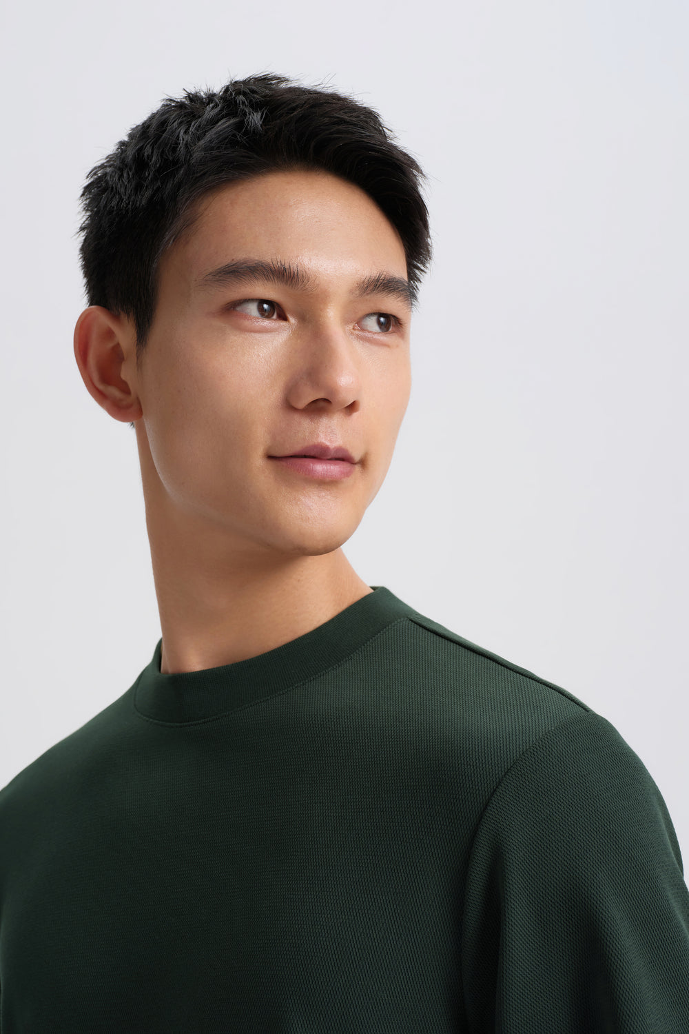 HeatGuard Ribbed Jacquard Crew Neck Long Sleeve T-Shirt | Pine Green PT5212