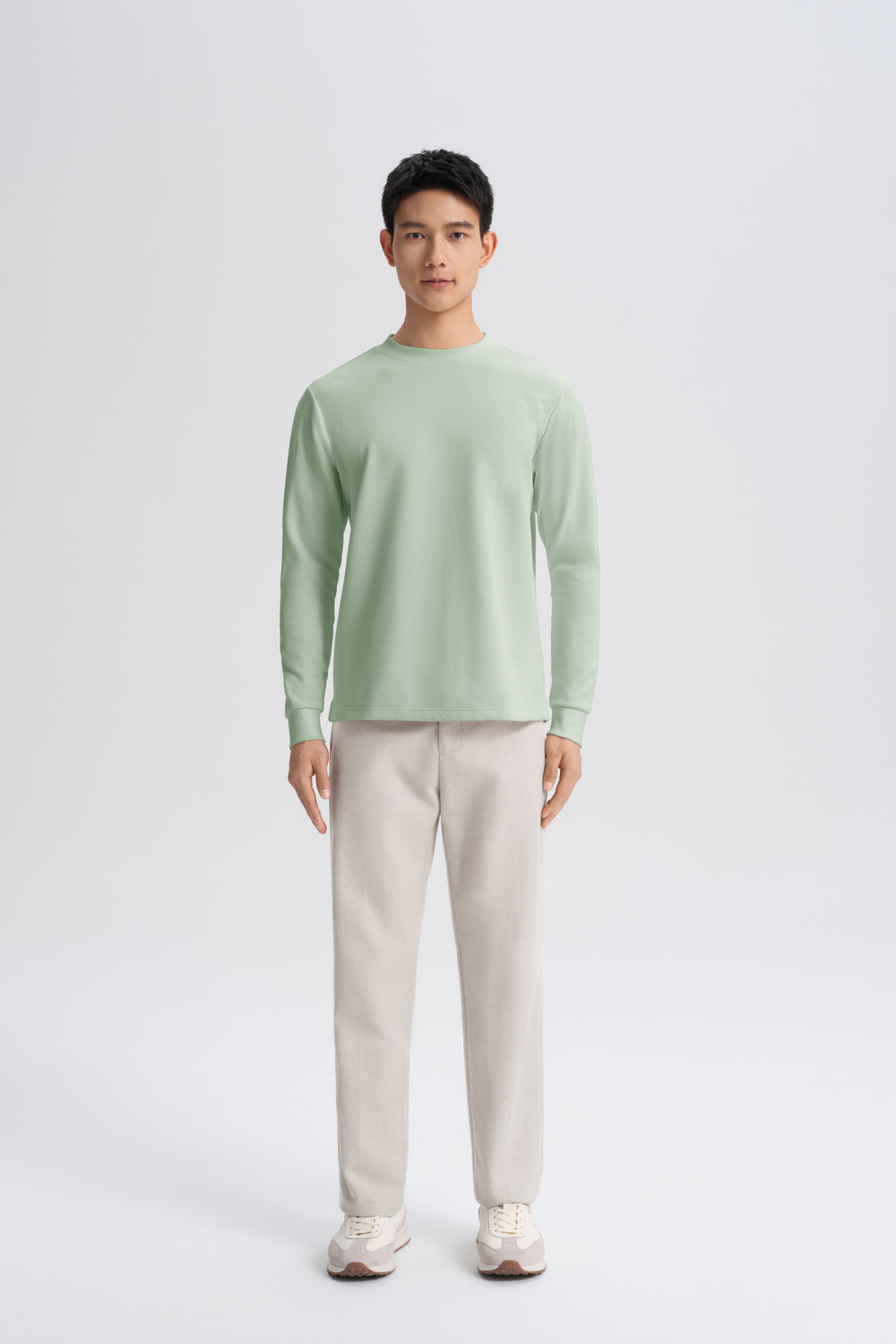 HeatGuard Ribbed Jacquard Crew Neck Long Sleeve T-Shirt | Sage Green PT6208