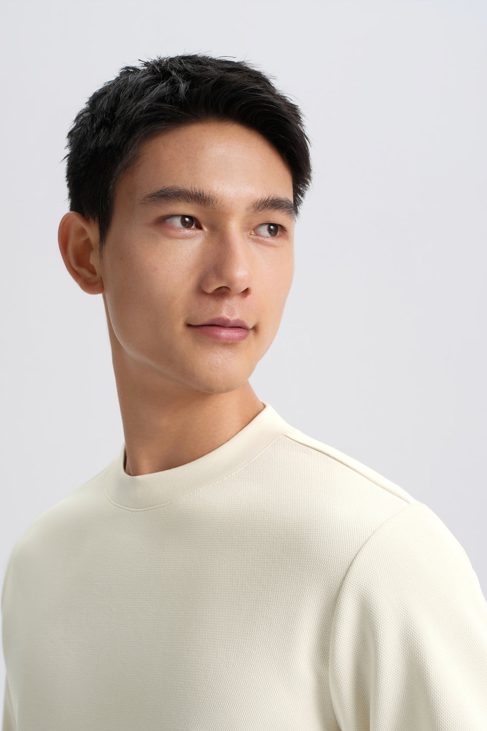 HeatGuard Ribbed Jacquard Crew Neck Long Sleeve T-Shirt | Tofu PT4801