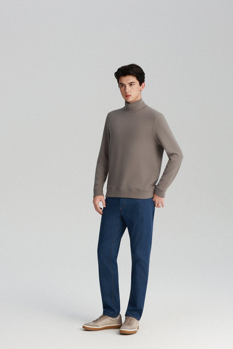 HeatGuard Turtleneck Long Sleeve T-Shirt | Taupe Khaki GYFD01 — On Model