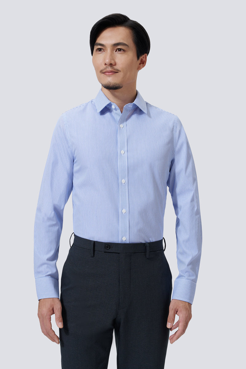 免燙 平紋 商務襯衫 |藍 條紋 10772N