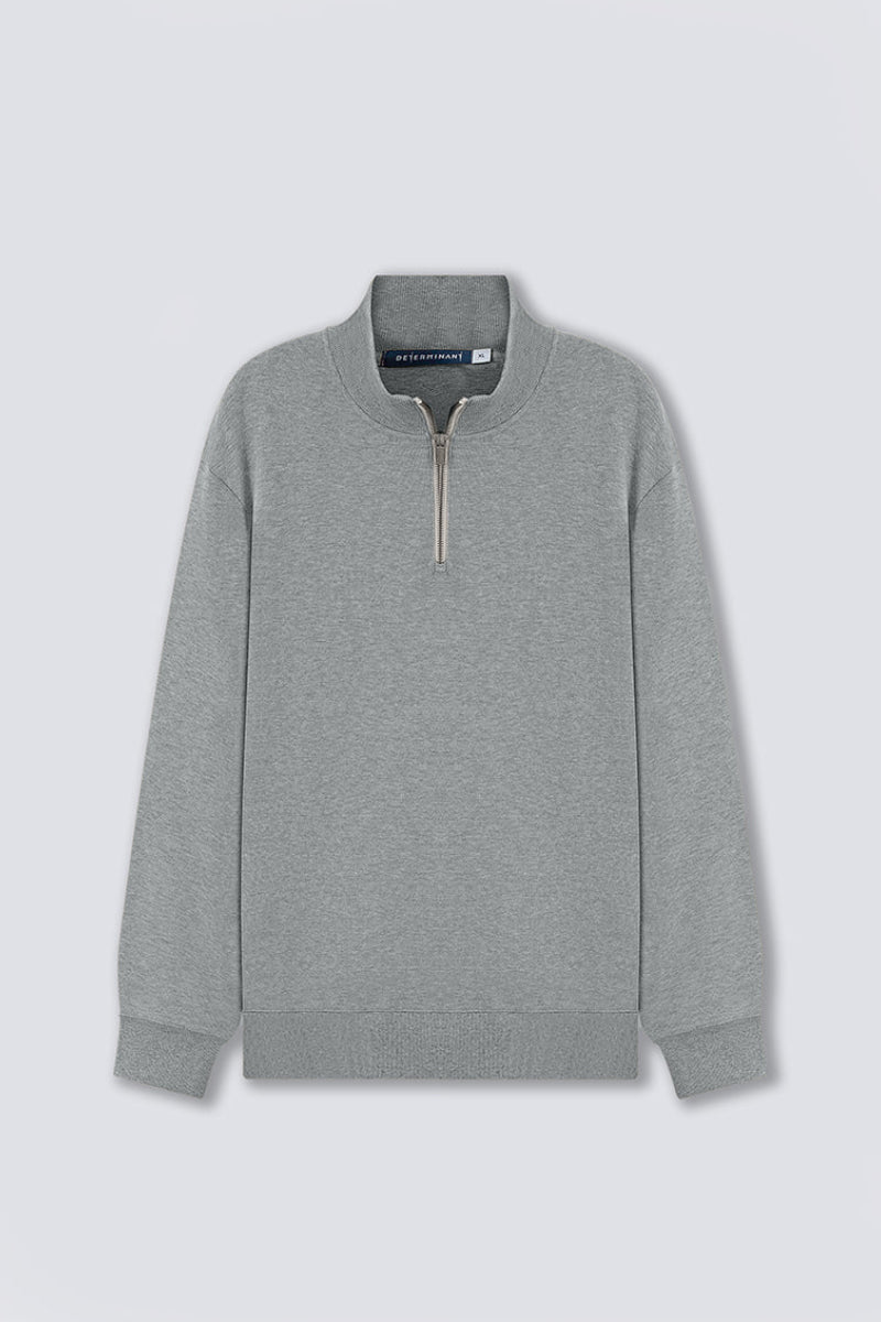 Merino-Blend Half Zip French Rib Sweater | Grey EBC054