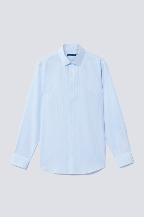Wrinkle-Free Poplin Dress Shirt | Light Blue Stripes 15103N
