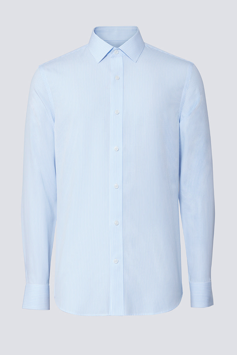 Wrinkle-Free Poplin Dress Shirt | Light Blue Stripes 15103N
