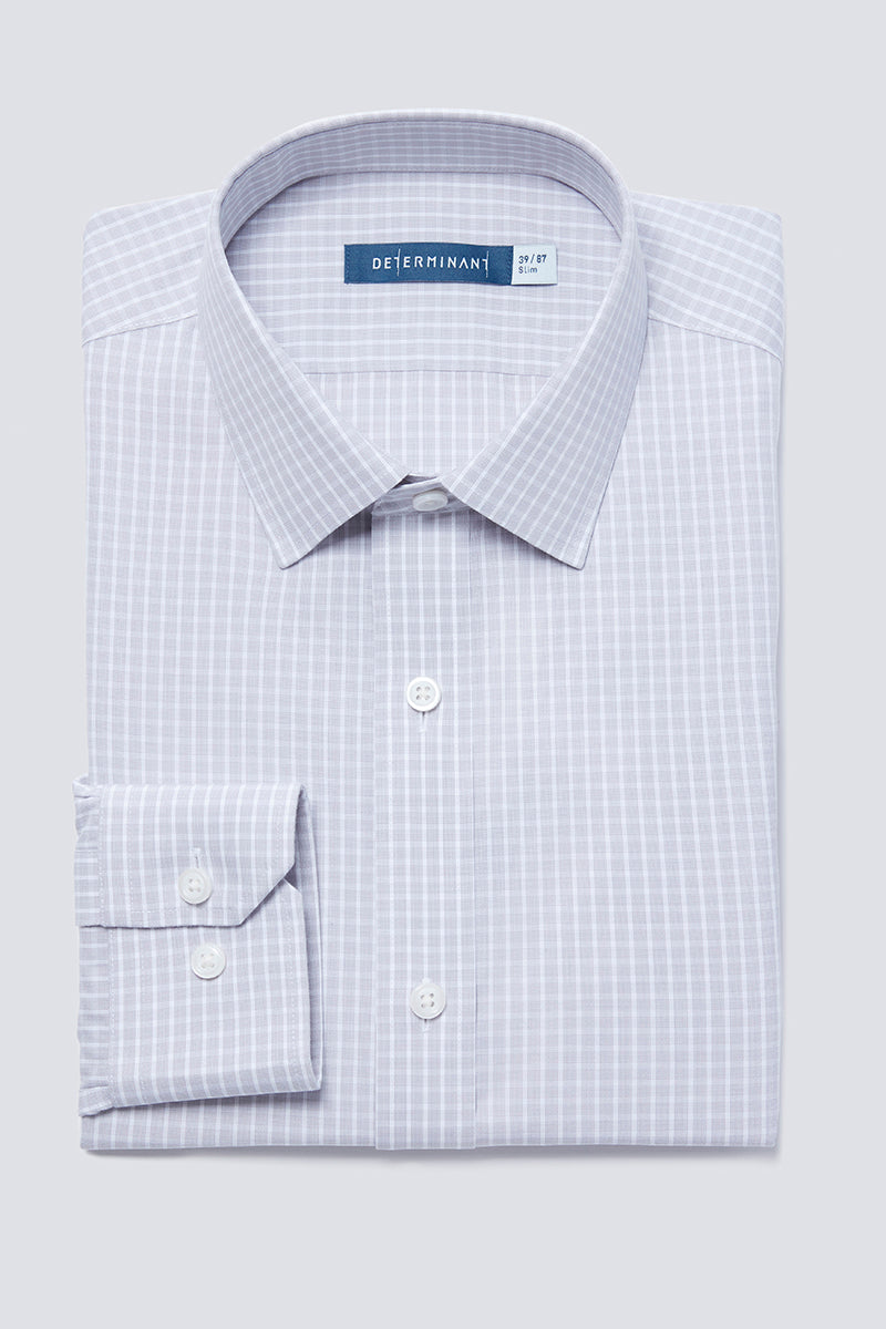Wrinkle-Free Poplin Dress Shirt | Light Grey Check 16934N