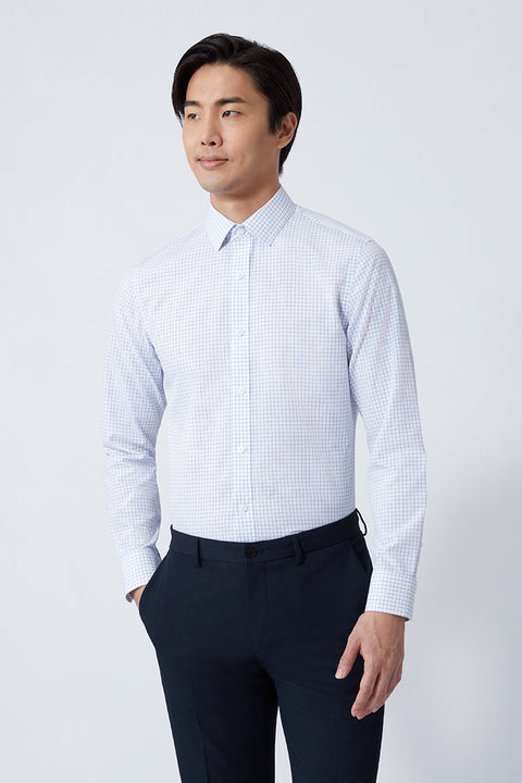 Wrinkle-Free Poplin Dress Shirt | Blue Check 16787N