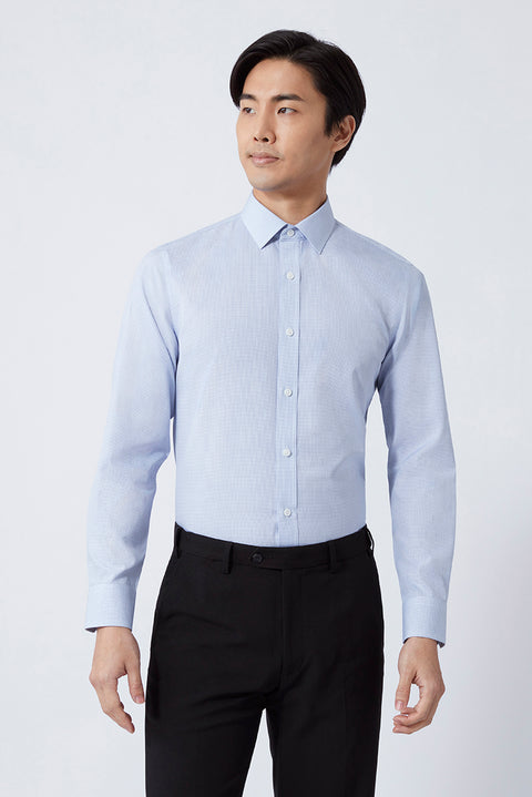 Wrinkle-Free Poplin Dress Shirt | Blue Check 16771N