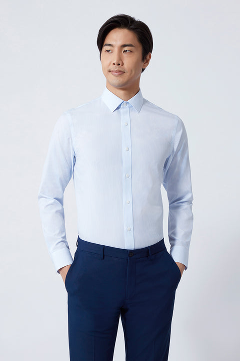 Wrinkle-Free Poplin Dress Shirt | Light Blue Stripes 15103N