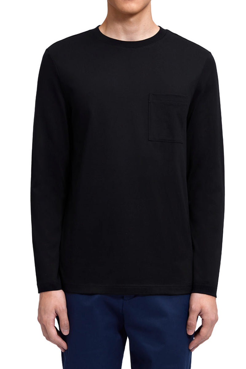 Regal Crew Neck Long Sleeve Pocket T-Shirt | Black BKFD01