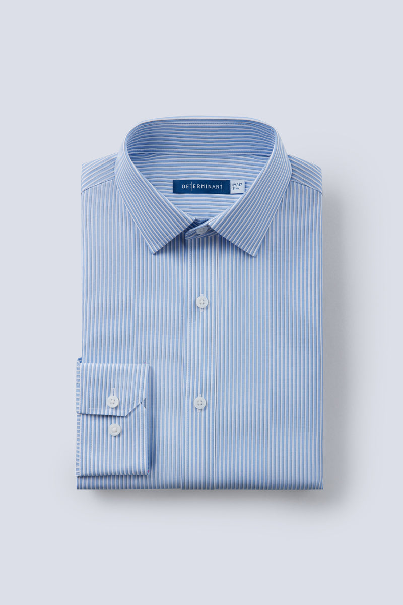 Wrinkle-Free Poplin Dress Shirt | Light Blue Stripes 25670N