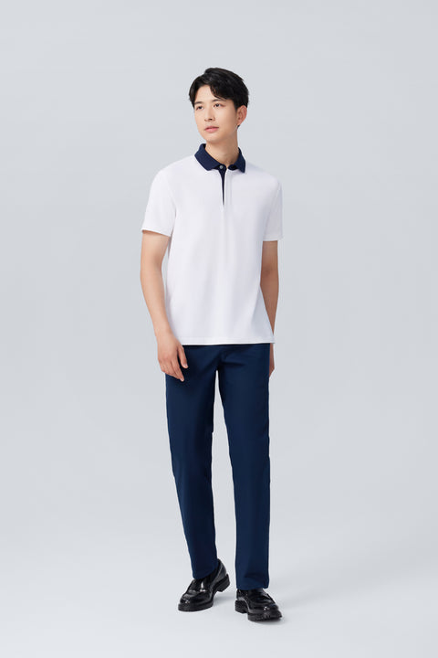 VISDRY™ 珠地拼色領 Polo | 白 WH001Z