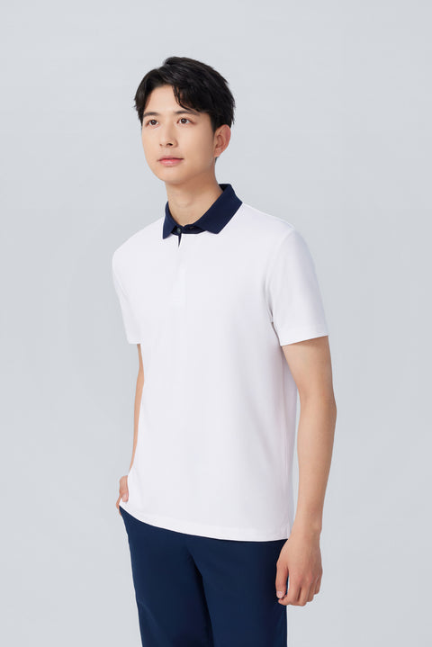 VISDRY™ 珠地拼色領 Polo | 白 WH001Z