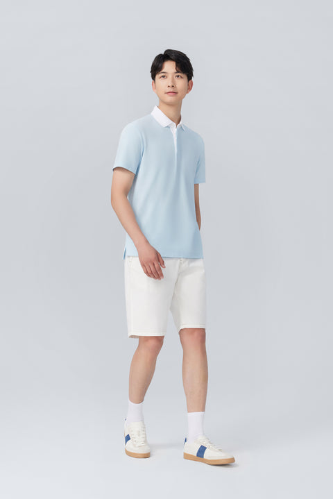 VISDRY™ 珠地拼色領 Polo | 淺藍 BLE237