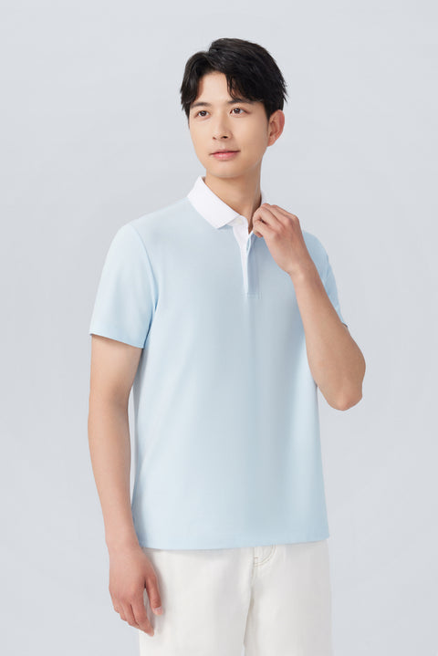 VISDRY™ 珠地拼色領 Polo | 淺藍 BLE237
