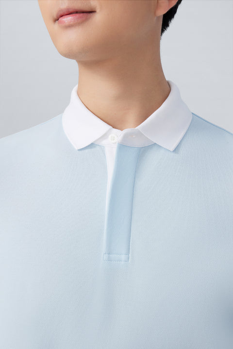VISDRY™ 珠地拼色領 Polo | 淺藍 BLE237
