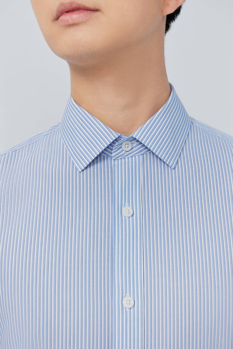 Wrinkle-Free Poplin Dress Shirt | Light Blue Stripes 25670N