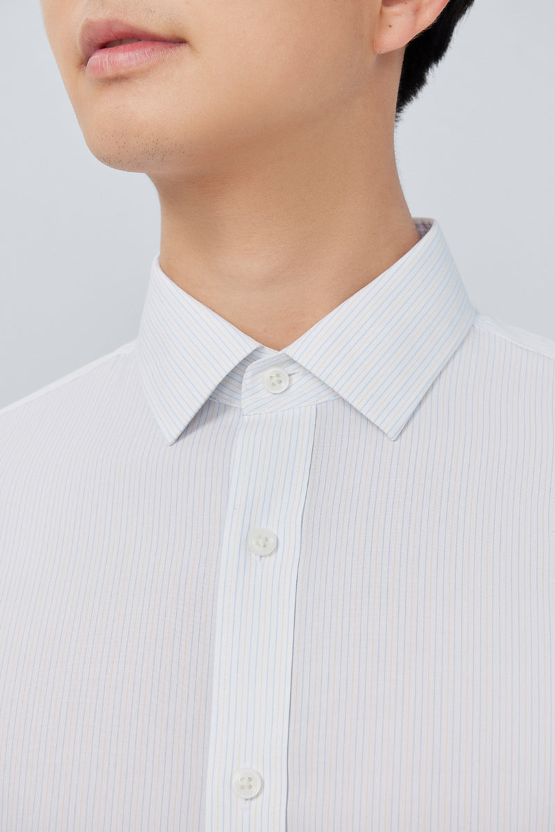 Wrinkle-Free Poplin Dress Shirt | White Multi-Stripes 25659N