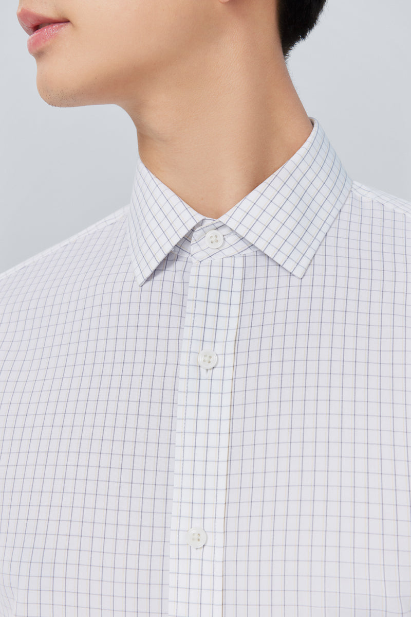 免燙 平紋 商務襯衫 |白色 Multi-格紋 25684N