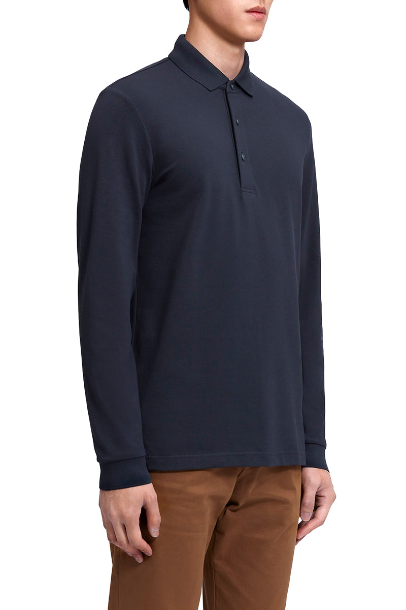 VISDRY™ Pique Long Sleeve Polo | Charcoal GYE164