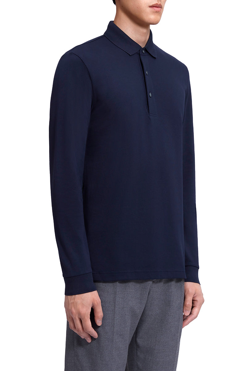VISDRY™ Pique Long Sleeve Polo | Navy NNY096