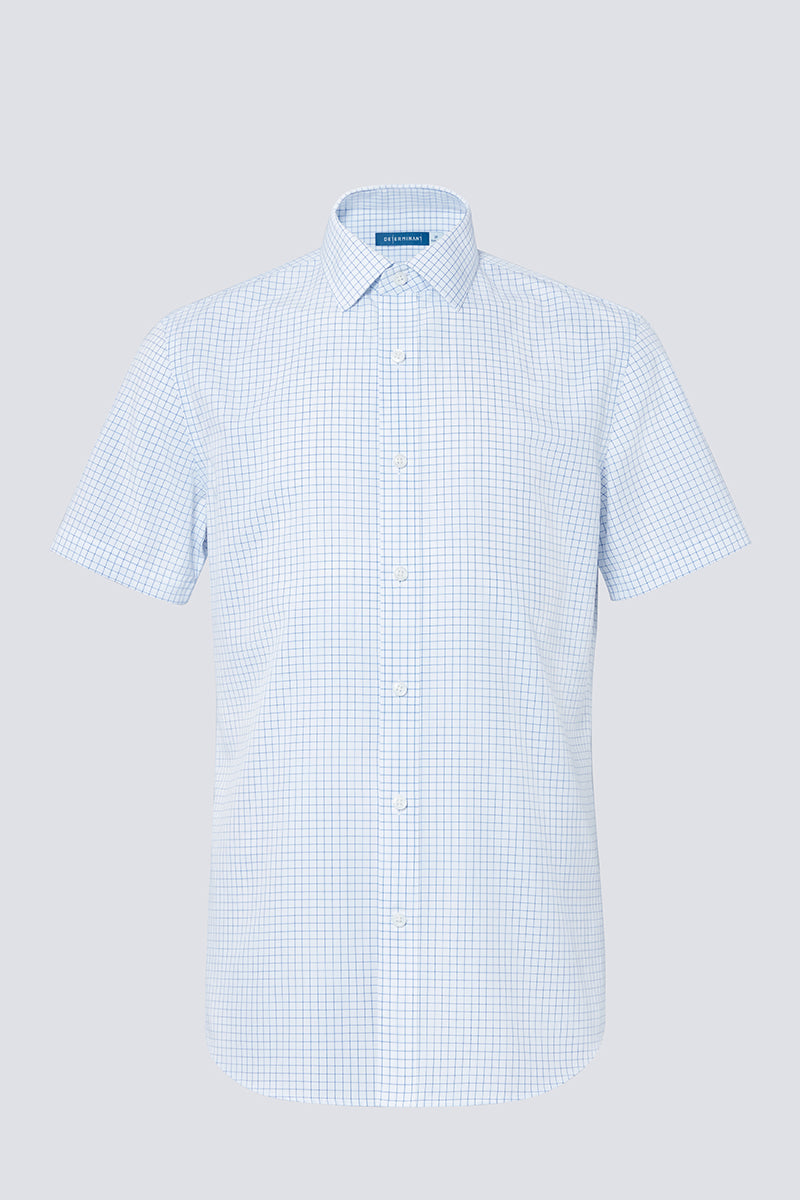 Wrinkle-Free Poplin Short Sleeve Dress Shirt | Blue Check 16787N