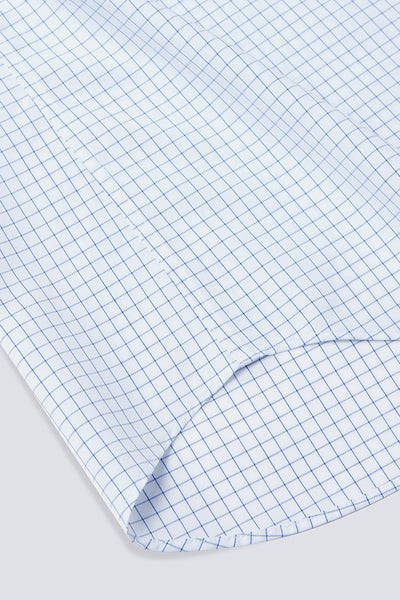Wrinkle-Free Poplin Short Sleeve Dress Shirt | Blue Check 16787N