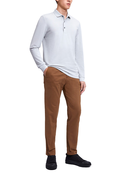 VISDRY™ Pique Long Sleeve Polo | Light Grey GYE008