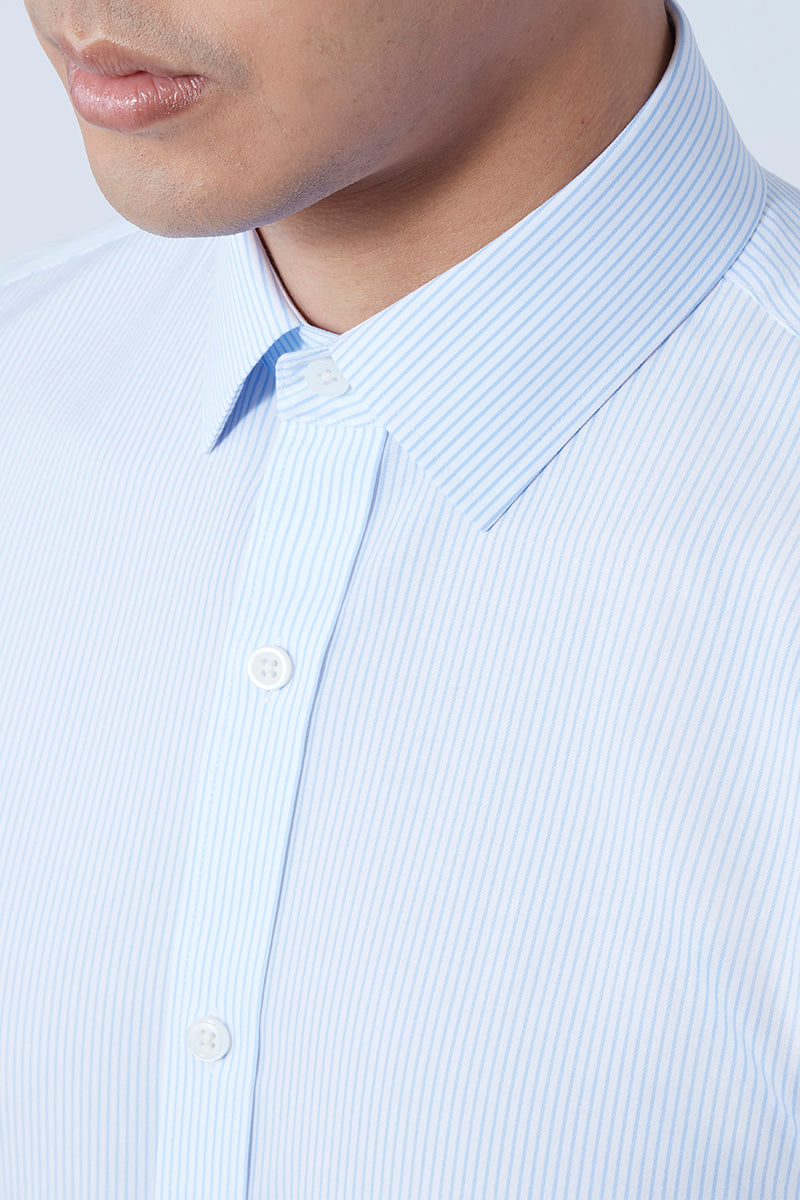 免燙 平紋 商務襯衫 |淺藍條紋 15103N