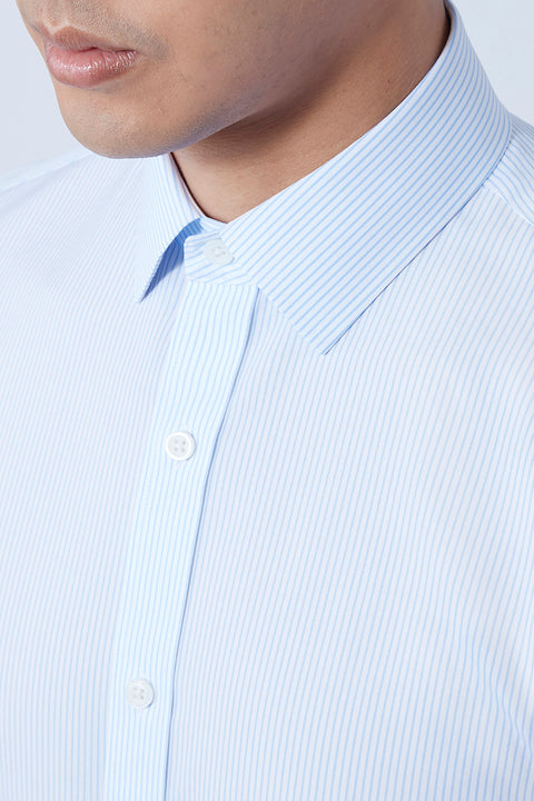 Wrinkle-Free Poplin Dress Shirt | Light Blue Stripes 15103N