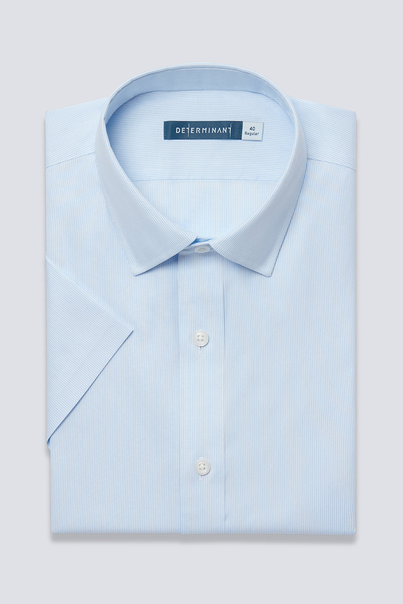 Wrinkle-Free Pinpoint Oxford Short Sleeve Dress Shirt | Light Blue Stripes 1581NZ
