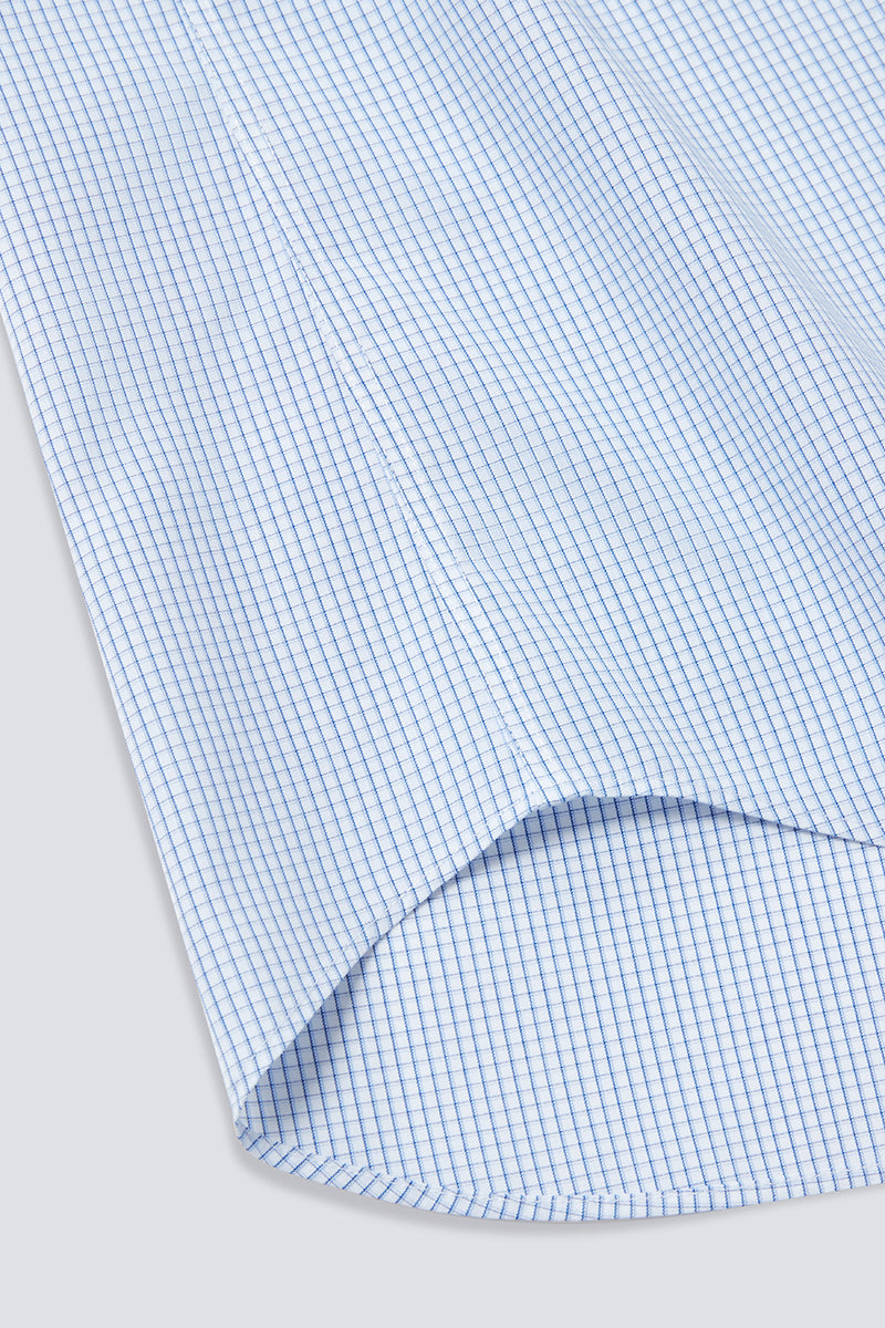 Wrinkle-Free Poplin Short Sleeve Dress Shirt | Blue Check 15104N