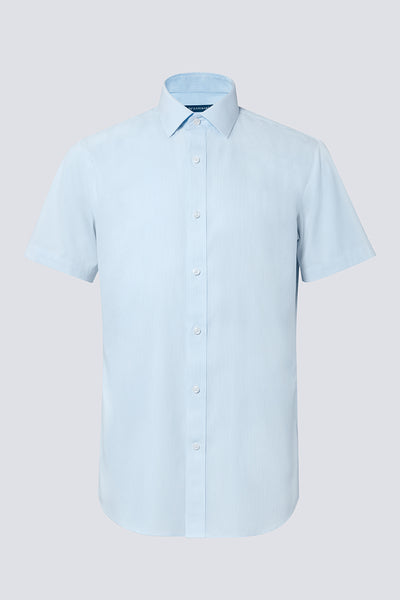 Wrinkle-Free Pinpoint Oxford Short Sleeve Dress Shirt | Light Blue Stripes 1581NZ