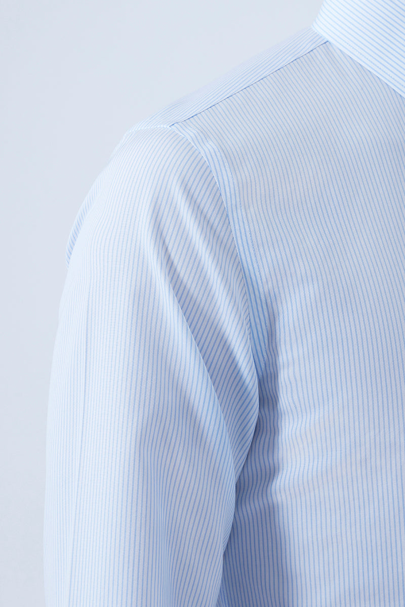 Wrinkle-Free Poplin Dress Shirt | Light Blue Stripes 15103N