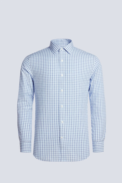Wrinkle-Free Poplin Dress Shirt | Light Blue Check 15026N