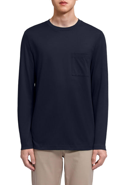 Regal Crew Neck Long Sleeve Pocket T-Shirt | Navy NNY096