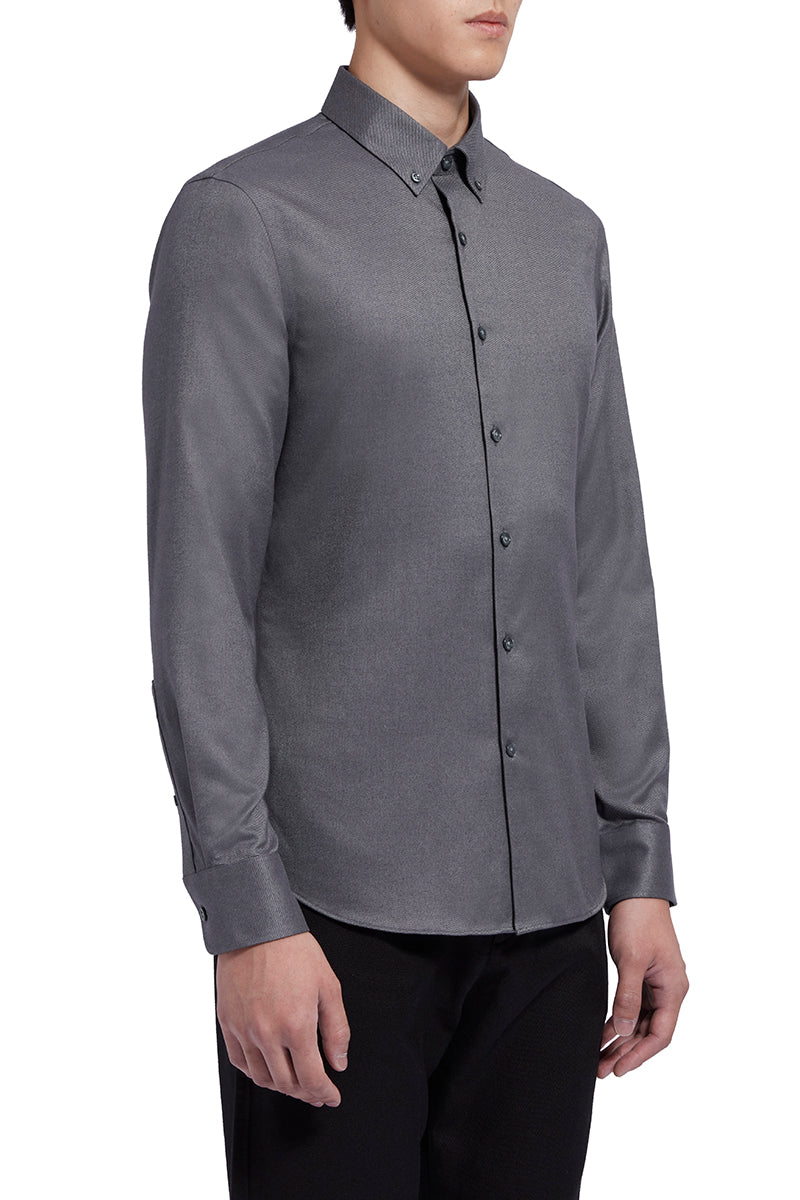 Light Flannel Button-Down Smart Shirt | Dark Grey 3434KM