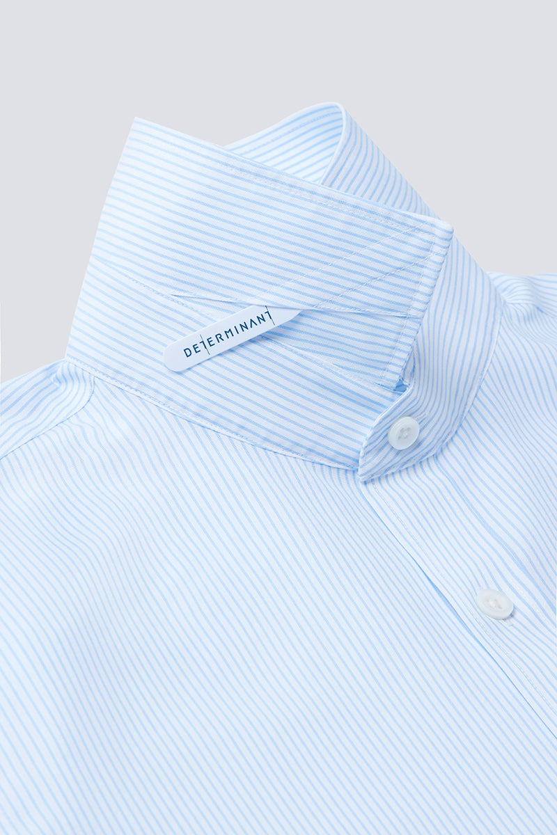 Wrinkle-Free Poplin Short Sleeve Dress Shirt | Light Blue Stripes 15103N