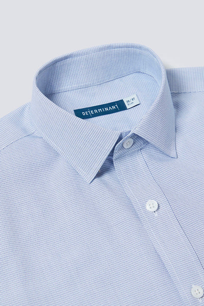Wrinkle-Free Poplin Short Sleeve Dress Shirt | Blue Check 16771N