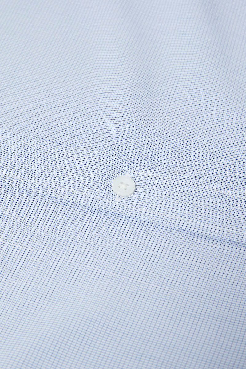 Wrinkle-Free Poplin Short Sleeve Dress Shirt | Blue Check 16771N