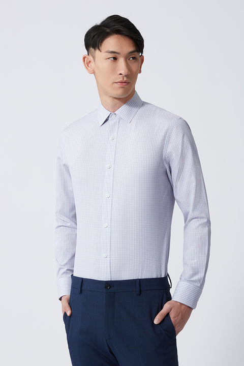 Wrinkle-Free Poplin Dress Shirt | Light Grey Check 16934N